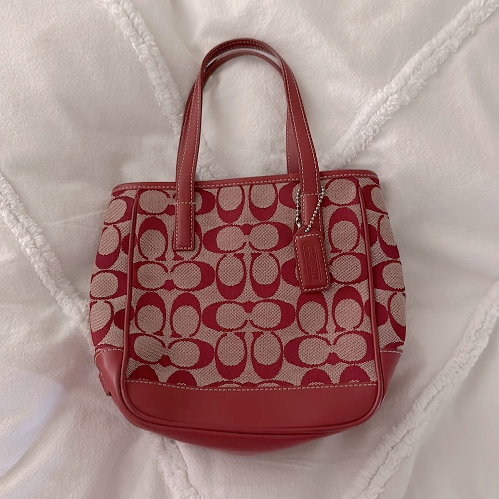 Coach Red/Beige Signature Mini Lunch Tote